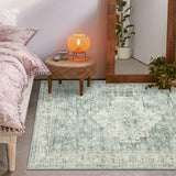 LIVEBOX Machine Washable Rug 5x7 Sage Green Rugs for Living Room, Non Slip Vinatge Rug Boho Bedroom Rug, Low-Pile Print Distressed Floral Rug Carpet for Bedroom Home Office, Dining Room