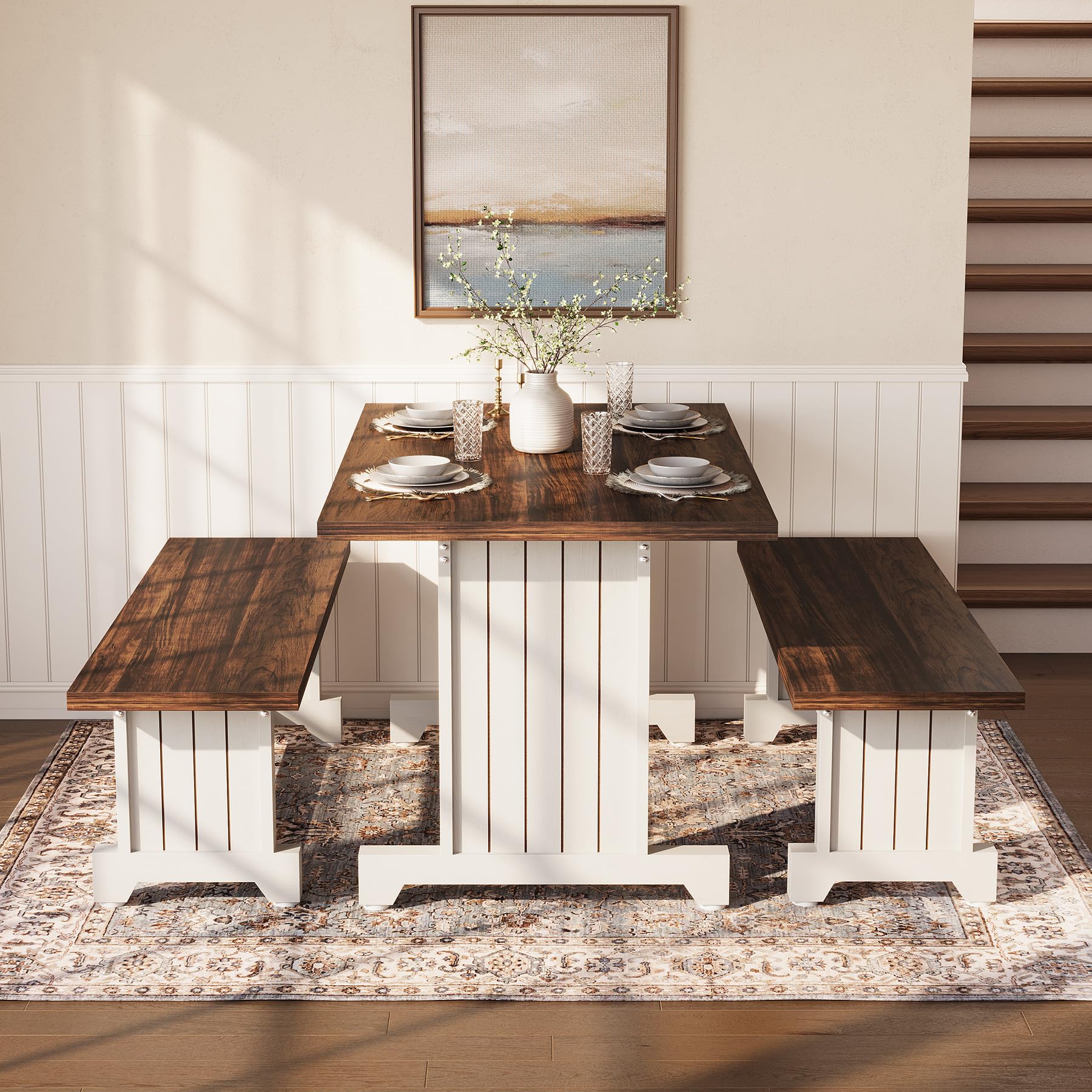 4-Person Dining Table Set with Benches