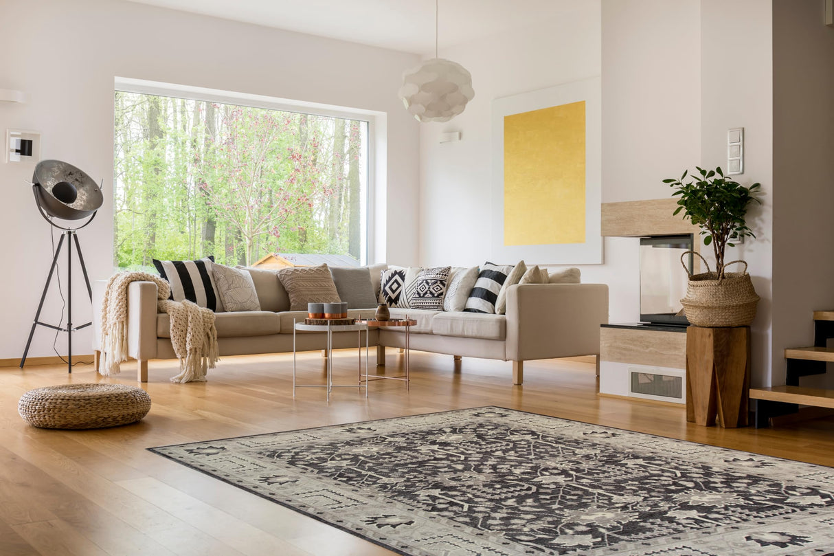 Hand-Knotted Wool Oushak Rug - Charcoal 9x12