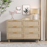 Sar Rattan Dresser for Bedroom, 6 Drawer Wide Dresser, Boho&Farmhouse Chest of