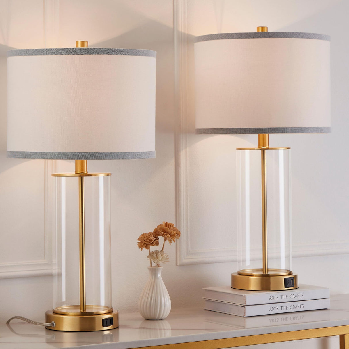 23.5'' Glass Table Lamp Set of 2 for Bedroom Antique Brass Finish