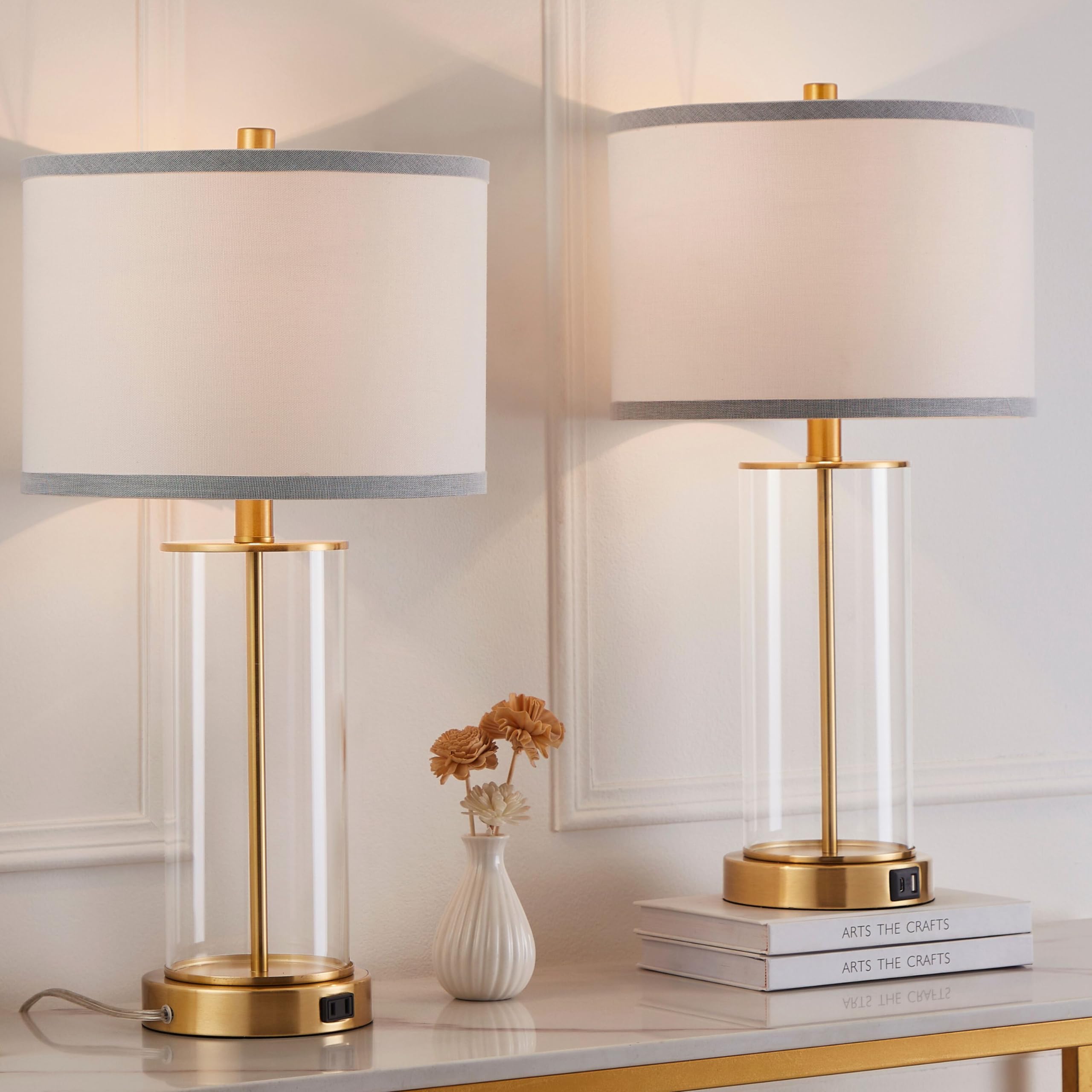 23.5'' Glass Table Lamp Set of 2 for Bedroom Antique Brass Finish