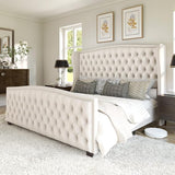 Queen Size Platform Bed Frame, Velvet Upholstered Bed with Deep Button Tufted & Nailhead Trim Wingback Headboard/No Box Spring Needed/Grey