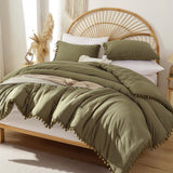 Queen Comforter Set - Comforter Queen Size Sets with Ball Pom Fringe