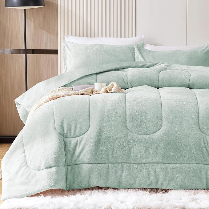 Faux Fur Comforter Set Queen Size, Luxury Ultra Soft Fuzzy Fleece Comforter