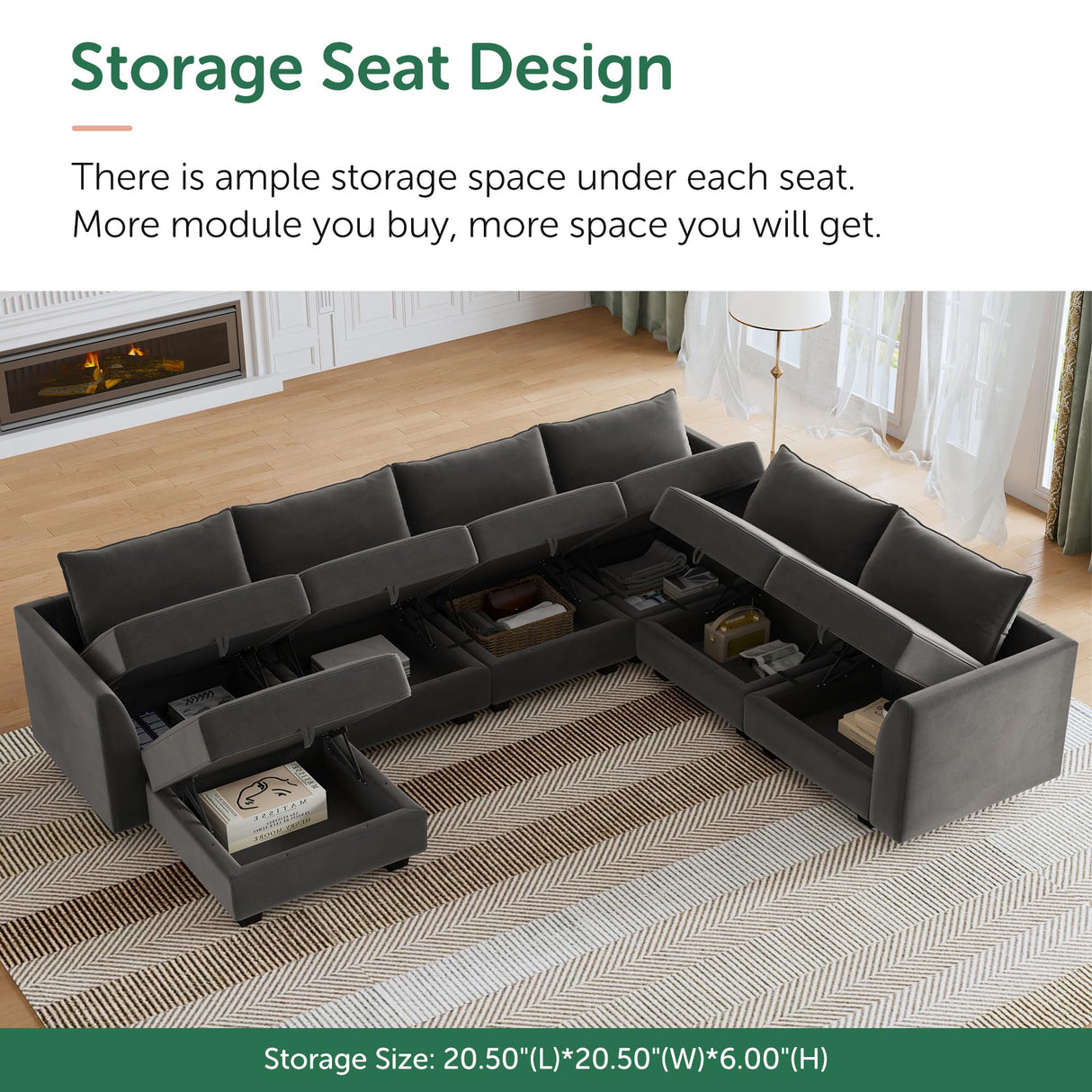 Sectional Sofa Velvet U Shaped Couch with Storage Oversized Modular Sectional Sofa