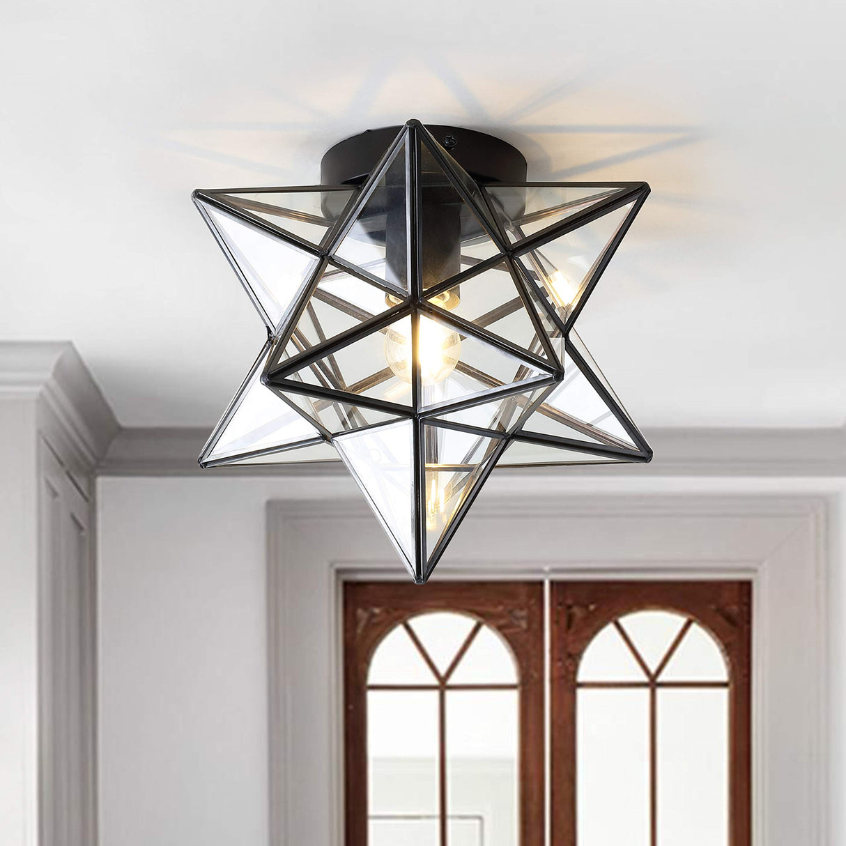 JYL9035A Stella 12" Moravian Star Metal/Glass LED Flush Mount Contemporary Dimmable,