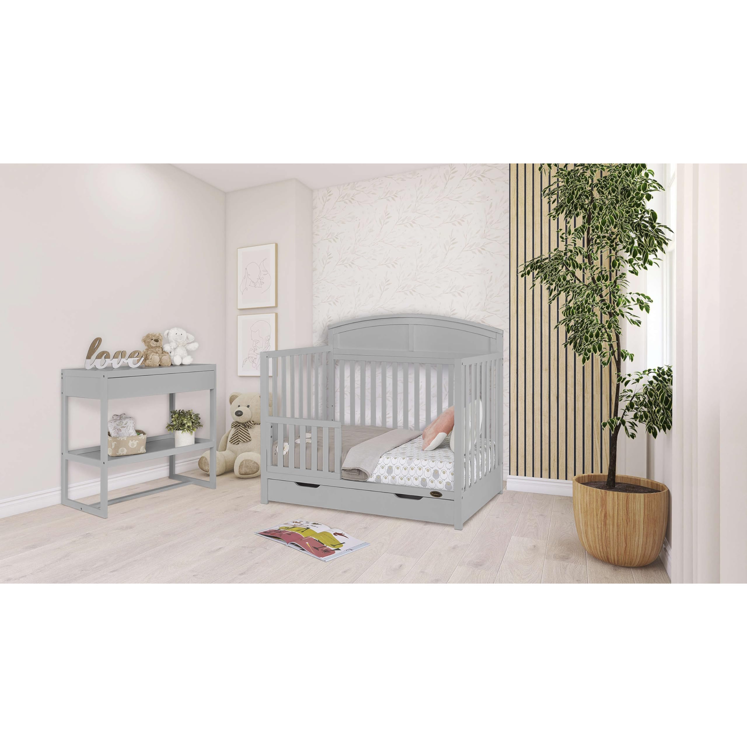 Storybrooke 5 in 1 Convertible Crib with Under Drawer in Pebble Grey