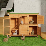 Rabbit Hutch Outdoor Chicken Coop, 47.5" Bunny House Cage on Wheels