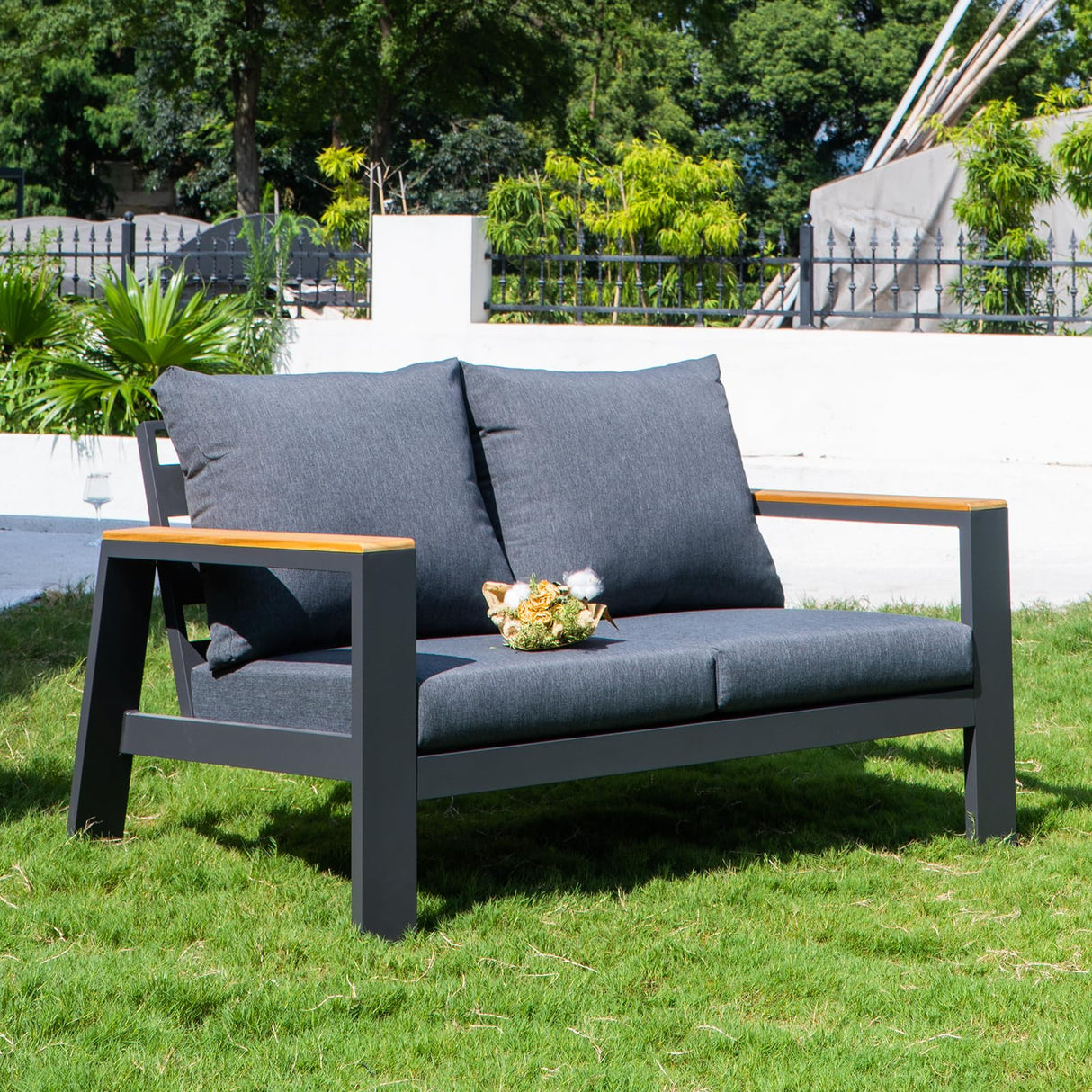 Outdoor Loveseat Sofa All-Weather Patio Sofa Couch High Back 2 Seater
