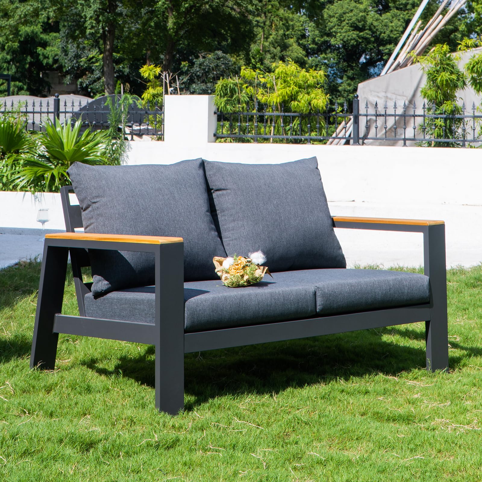 Outdoor Loveseat Sofa All-Weather Patio Sofa Couch High Back 2 Seater