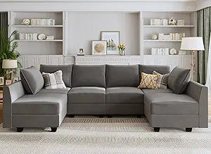 Convertible Sectional Sofa Velvet U Shaped Couch with Reversible Chaise