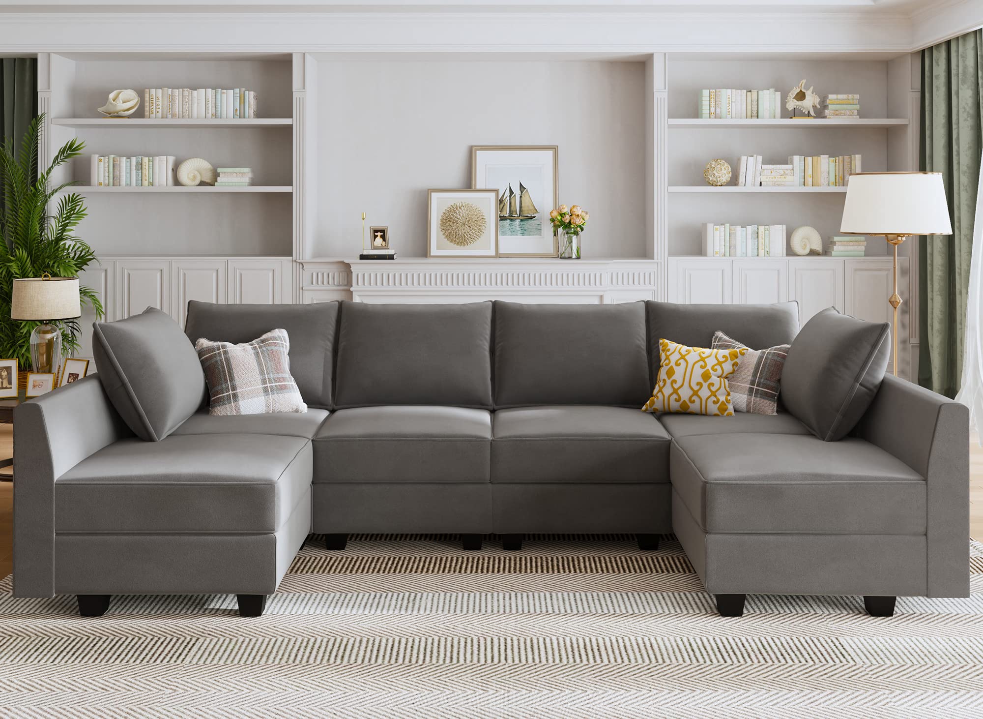 Sectional Sofa Velvet U Shaped Couch with Reversible Chaise Modular Sectional