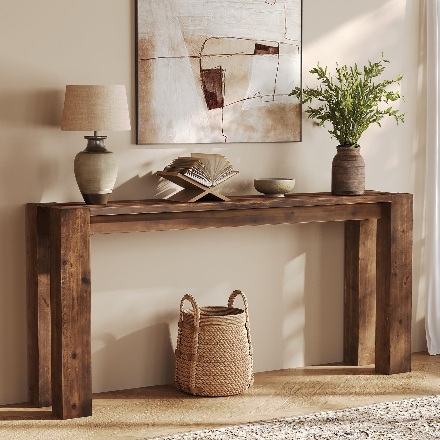 70.9-Inch Solid Wood Console Table - Rustic Brown Farmhouse Entryway Table
