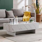 41" Marble White Cool Coffee Table for Living Room,Rectangular Glossy Smart Contemporary Center