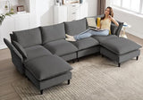 118" U-Shaped Modular Sectional Sofa, Convertible Sleeper Sofa with Ottoman
