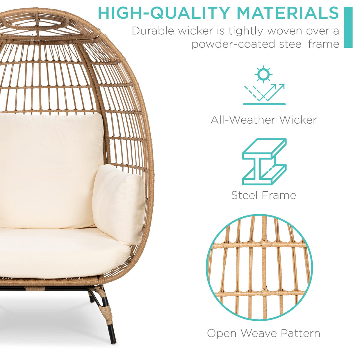 Wicker Egg Chair, Oversized Indoor Outdoor Lounger for Patio