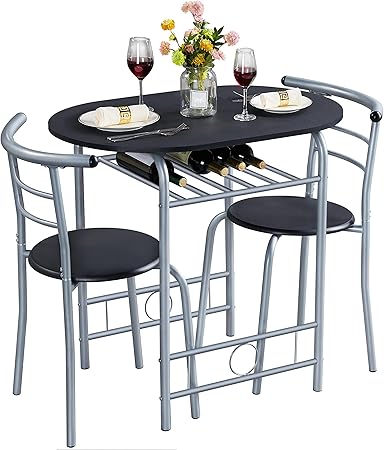 3 Piece Dining Table Set, Kitchen Table & Chair Sets for 2, Compact Bistro Table Set