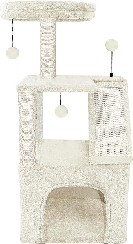 Three Layer Cat Tree with Cat Condo and Two Hammocks,Grey