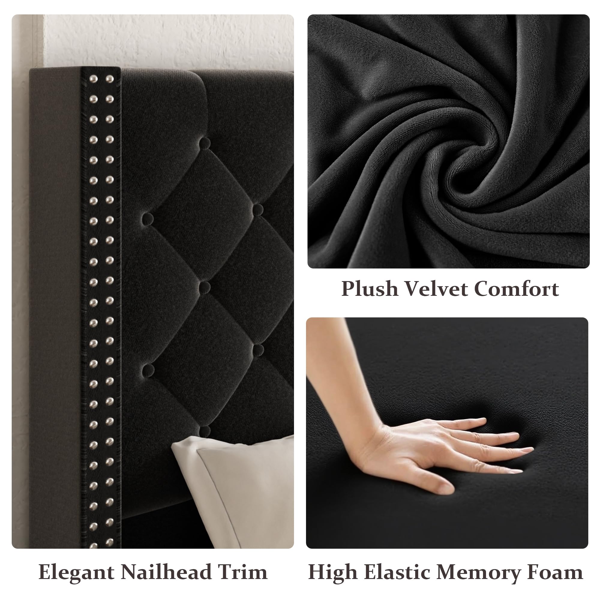 Queen Velvet Platform Bed with 58" Wingback Headboard