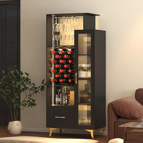 LED Liquor Wine Cabinet, Wine Bar Cabinet with USB Port, Bar Cabinets