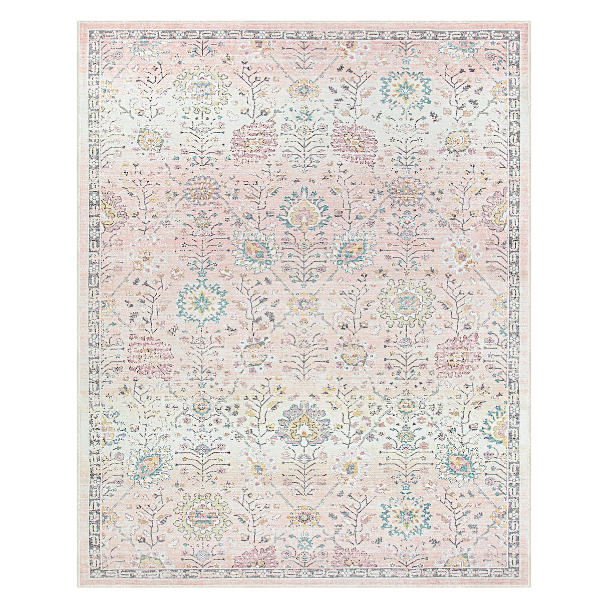 Pink Boho Area Rug, 8x10 Pink Rugs for Bedroom Girls Large Living Room Area Rugs