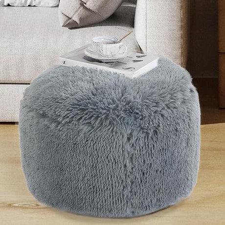 Round Pouf Ottoman Stuffed,Faux Fur Pouf Ottoman