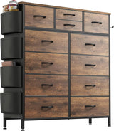 Dresser for Bedroom with 12 Drawers, Tall Dresser Chest of Drawers with Side Pockets