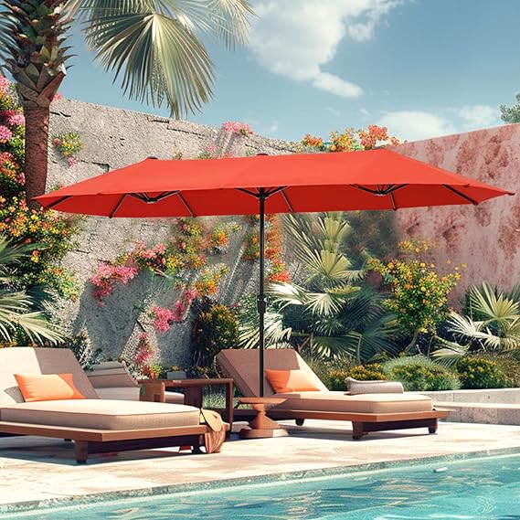 13 ft Outdoor Patio Umbrella, Large Rectangular Double Sided Market Table