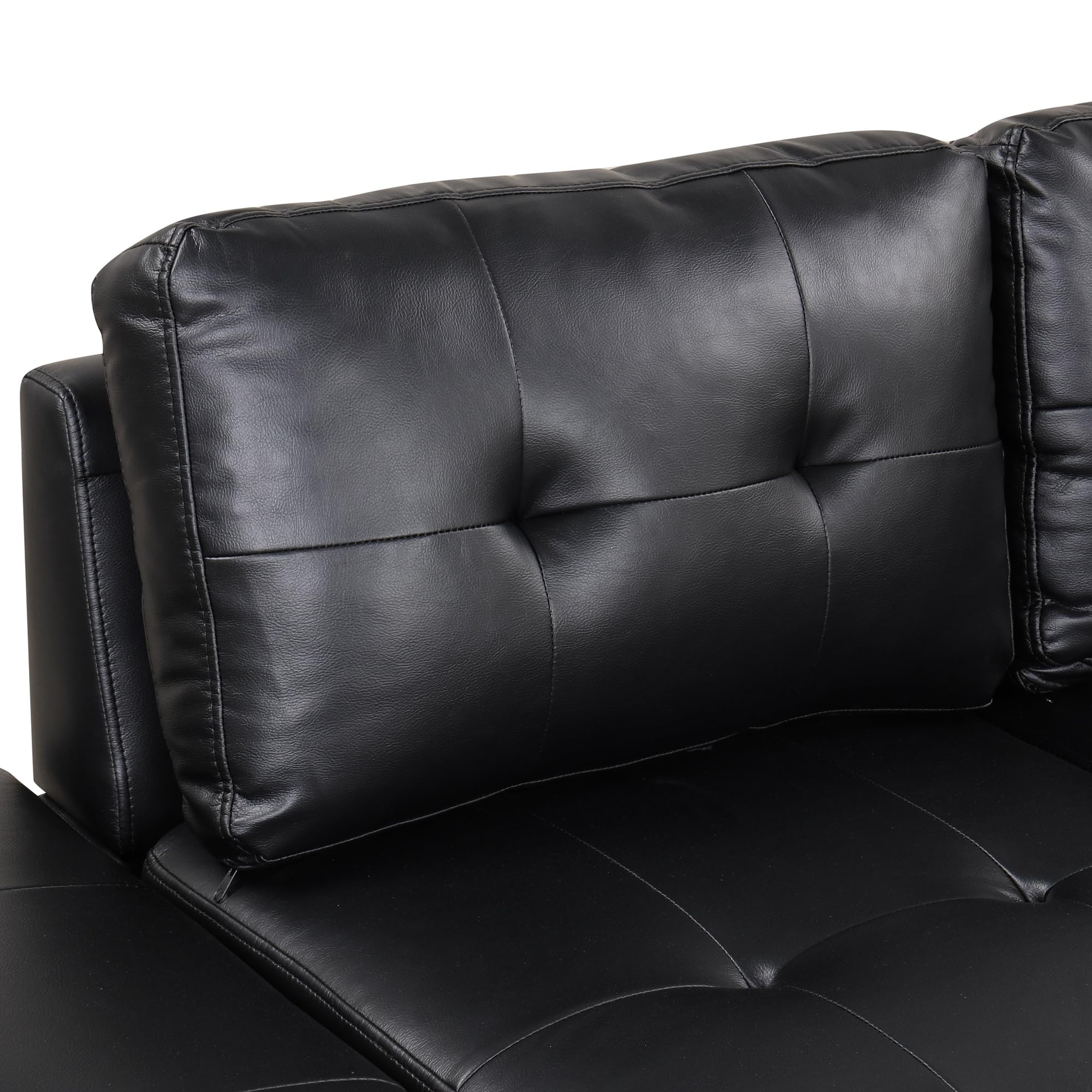 L-Shaped Pu Leather Sofa with 2 Movable Storage Ottoman, Modern Sectional Sofa