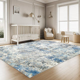 Area Rug Living Room Rugs - 8x10 Modern Abstract Large Soft Machine Washable Rug Stain Resistant Non Slip Faux Wool Low Pile Accent Carpet for Bedroom Dining Home Studio College Office - Grey/Blue