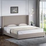 King Size Bed Frame, Upholstered Platform Bed with Vertical Channel Tufted Headboard,