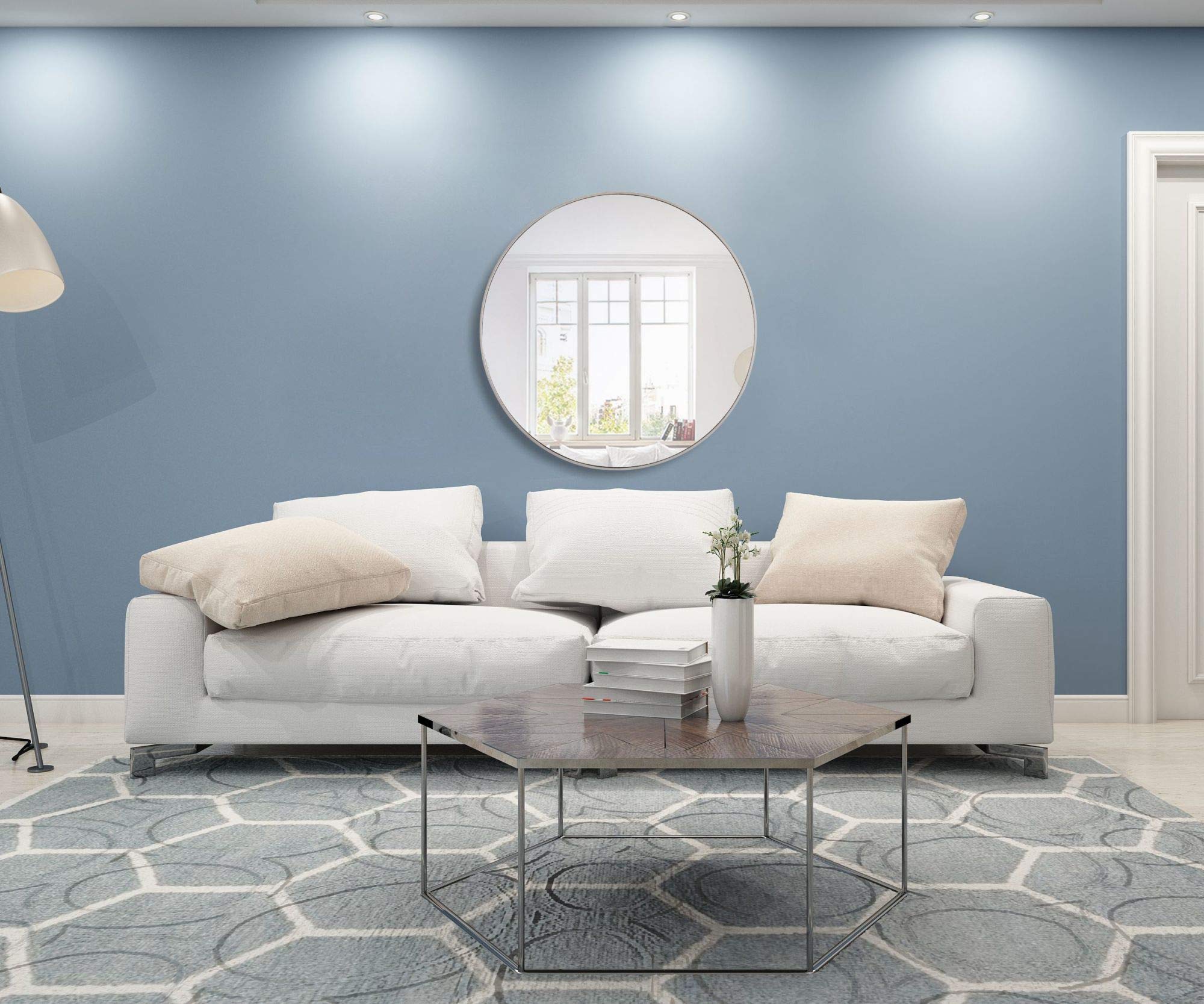 Metal Frame Round Mirror 42 inch in White