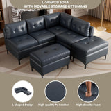 L-Shaped Couches for Living Room, PU Leather Sectional Sofa with Movable Storage