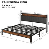 California King Bed Frames, Storage Headboard with Charging Station