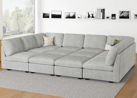 Oversized U Shaped Modular Sectional Sofa 6 Seat Corduroy Cloud Modular Couch