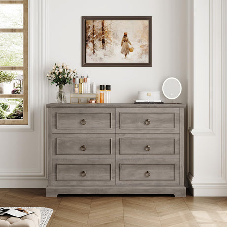 6 Drawer Double Dresser, Modern Farmhouse Chest of Drawers