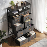 Dresser with Charging Station, 59-Inch Tall Dresser for Bedroom with 11 Storage Drawers