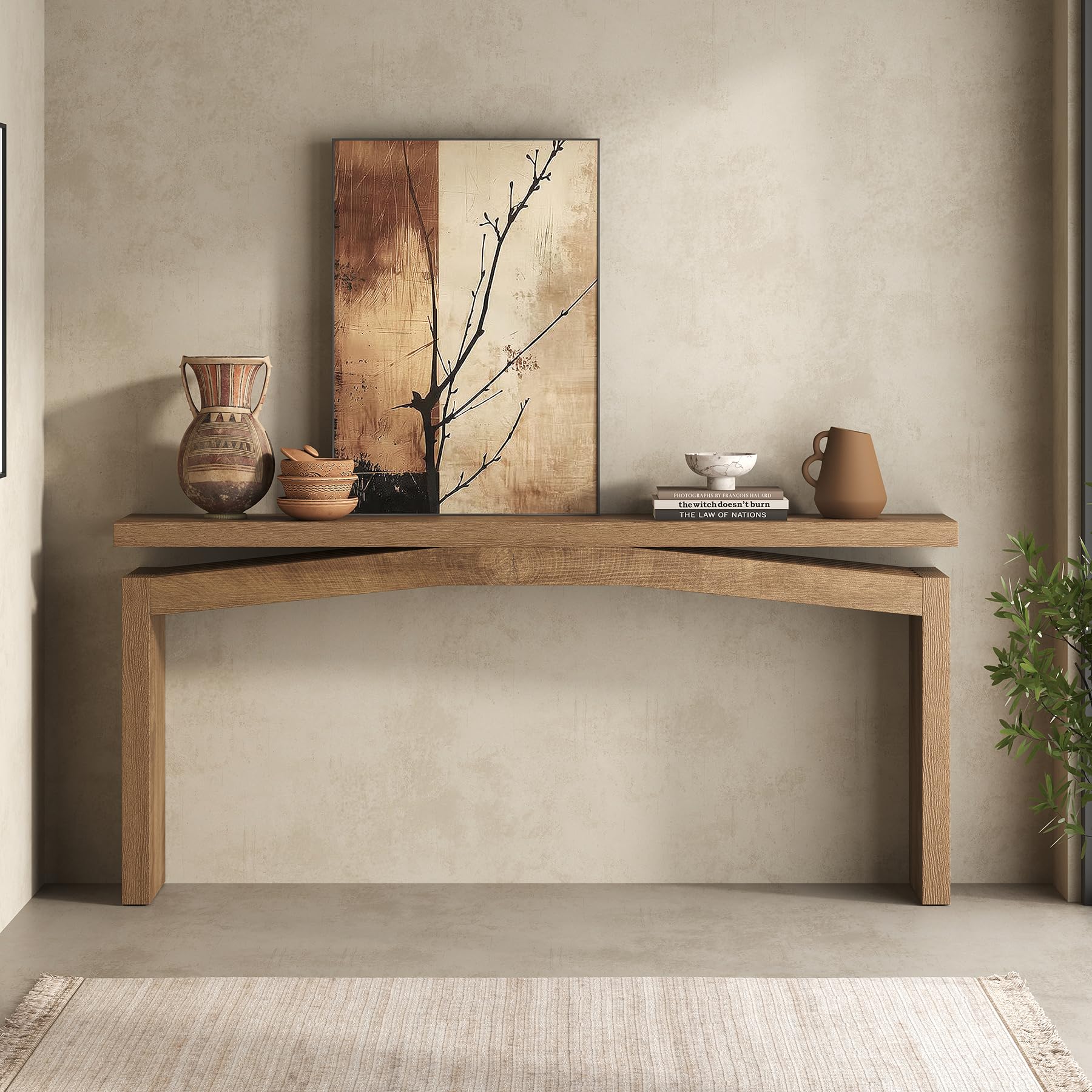 63-Inch Farmhouse Console Table - Natural Brown Wood