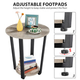 Farmhouse Round End Table with Storage Shelf, 2 Tier Side Table