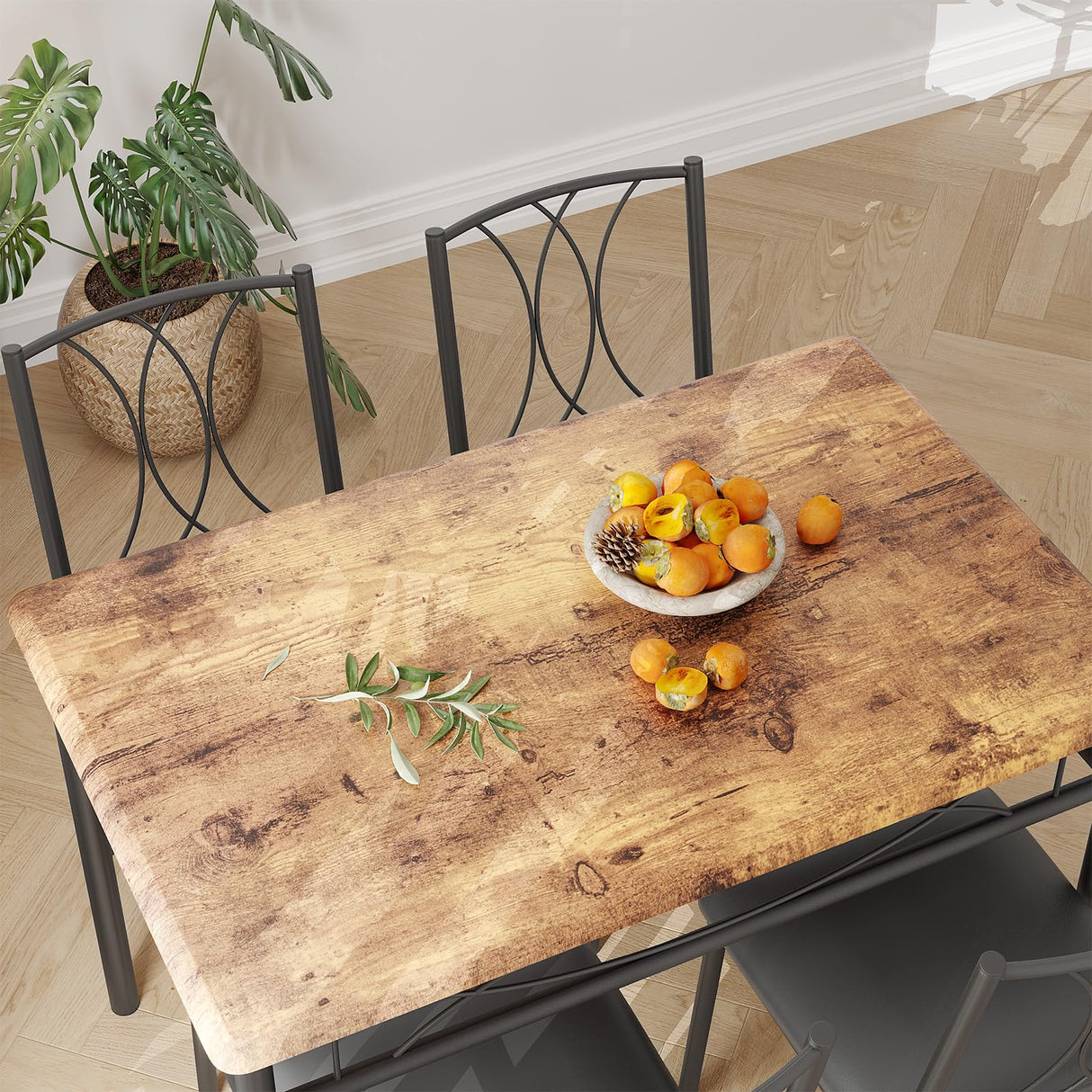 Compact Dining Table Set for 4 - Rustic Brown