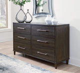 Design by Ashley Wittland Mid-Century Modern 6 Drawer Dresser, Dark Brown