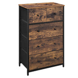 Drawer Dresser, Storage Dresser Tower with 5 Fabric Drawers, Wooden Front and Top