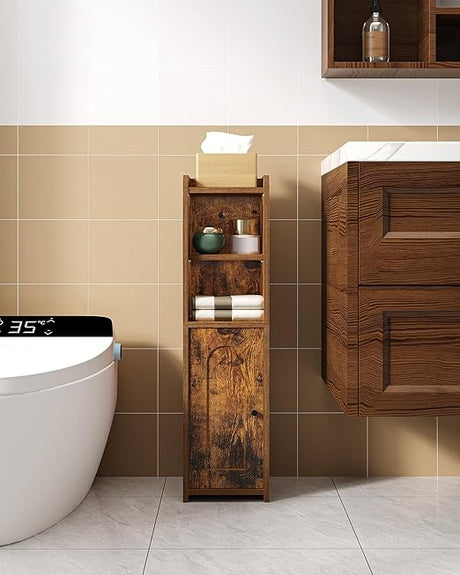 Bathroom Storage Cabinet, Corner Floor Cabinet with Doors and Adjustable Shelf, Narrow