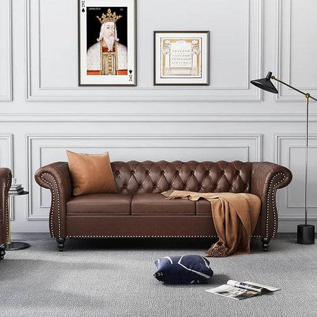 Chesterfield Classic Sofa, Modern Velvet 3 Seater Sofa, Upholstered Tufted Back Settee