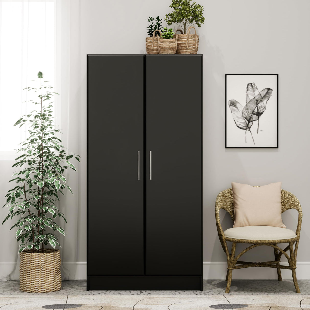 Elite 32" Storage Cabinet Closet, Black Storage Cabinet, Linen Cabinet