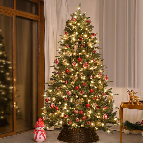 6.5 FT Pre-Lit Artificial Christmas Tree with 1706 PE&PVC Mixed Branch Tips