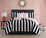 Cabana Stripe Reversible Bedding Set - Queen Size - Black and White Stripe Print – 6