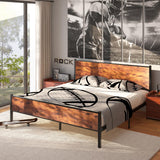 Queen Size Platform Bed Frame with Wooden Headboard and Footboard, Large Under Bed