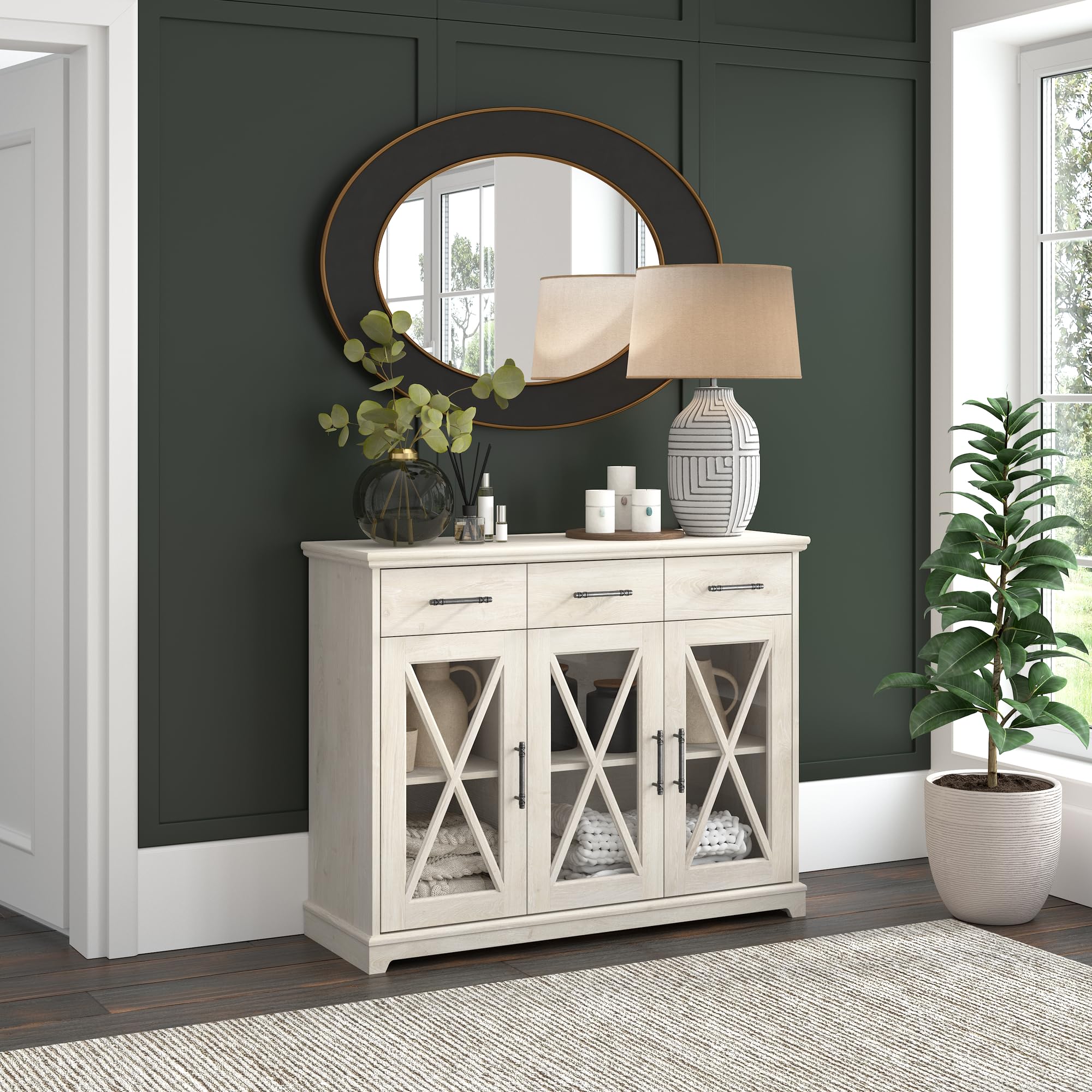 Lennox 46W Farmhouse Sideboard Buffet Cabinet with Drawers in Linen